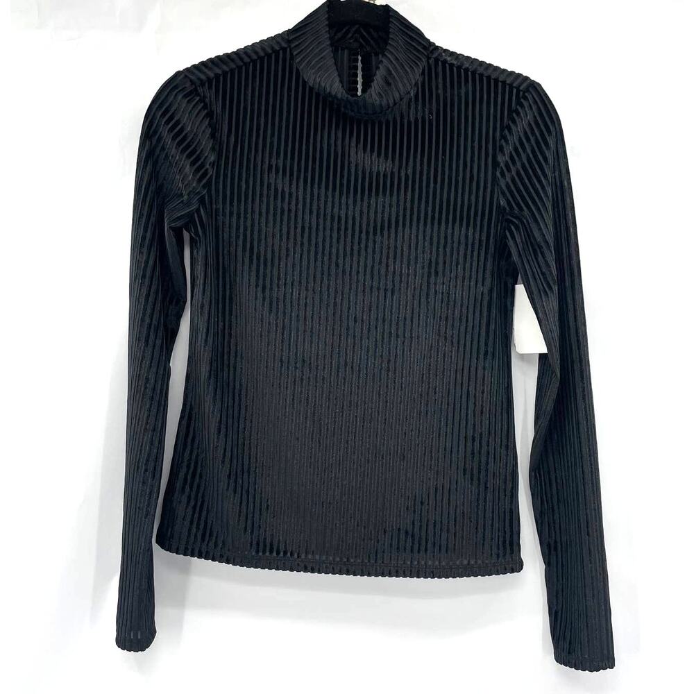 Chelsea Womens Black Velvet Corduroy Buttoned Mock Neck Top